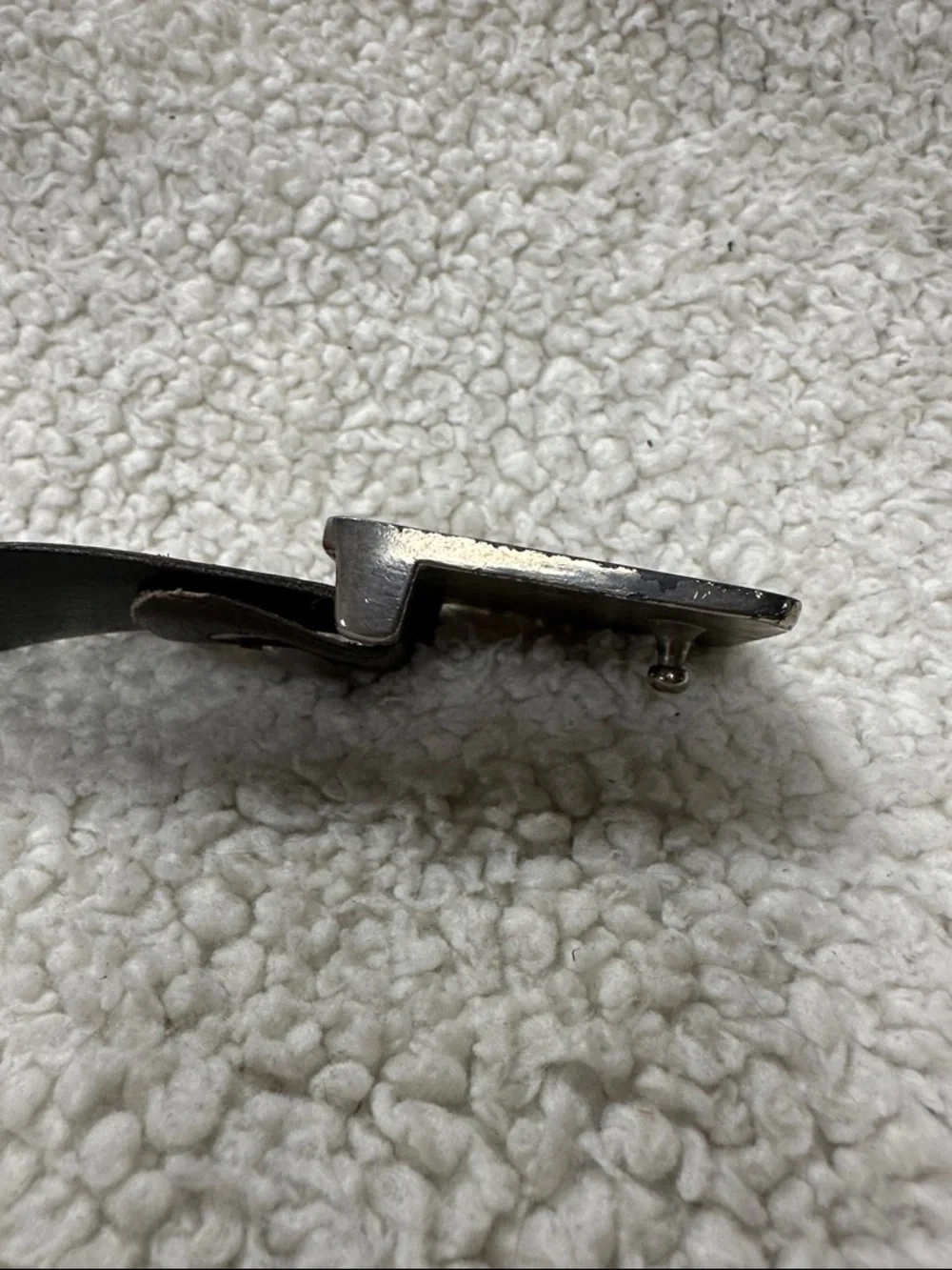 Slim Brown Belt with Geometric Inlay in Silver Tone Buckle